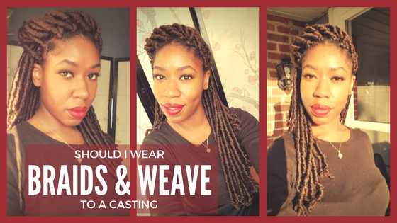 Model casting wearing braids and weave
